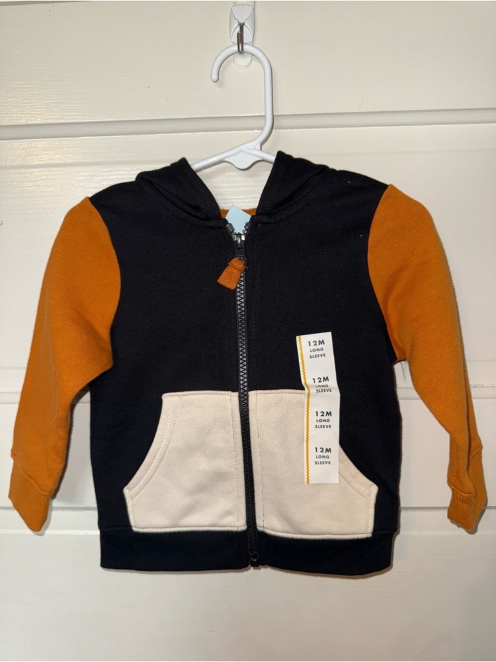 Cat & Jack Hooded Zip Sweatshirt - Black, Orange & Cream